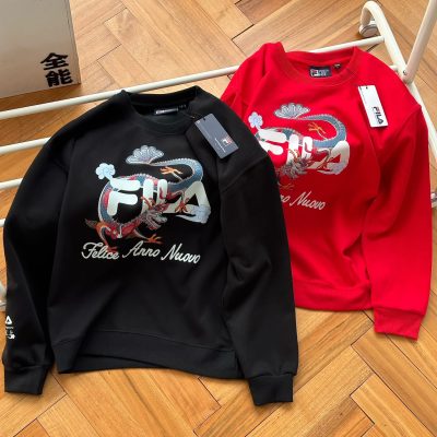High Quality Fila Sweatshirts Black Cotton Print Style