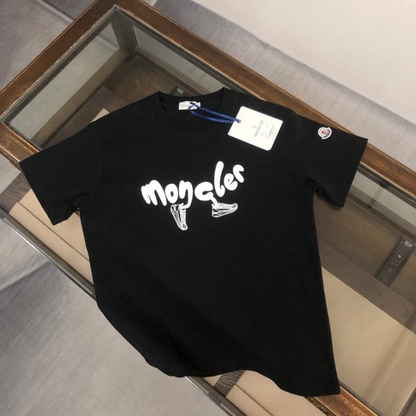 Best Selling Moncler Short Sleeves Black Cotton Print Luxury