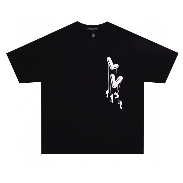 Premium Louis Vuitton Short Sleeves Black Cotton Logo Style