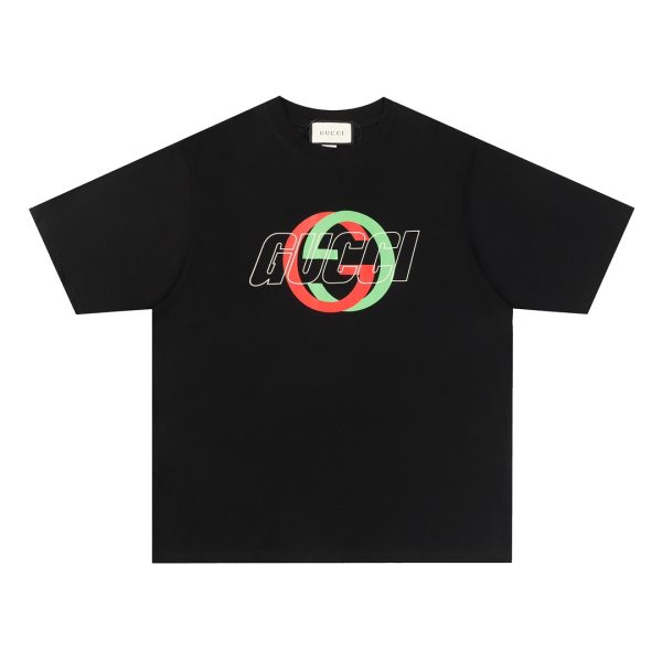 High Quality Gucci Short Sleeves Black Cotton Logo Style