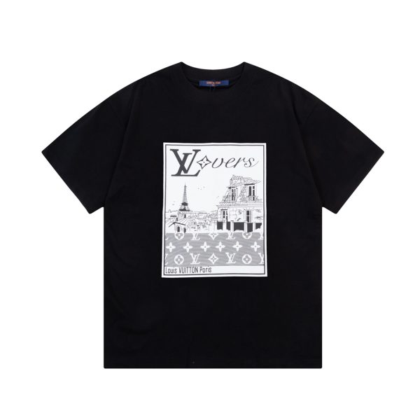 Best Selling Louis Vuitton Short Sleeves Black Print Style