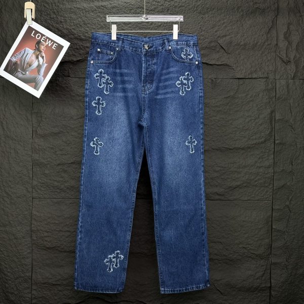Luxury Chrome Hearts Jeans Blue Washed Style
