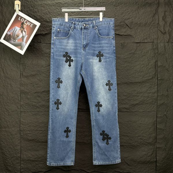 High Quality Chrome Hearts Jeans Black Leather Washed Collection