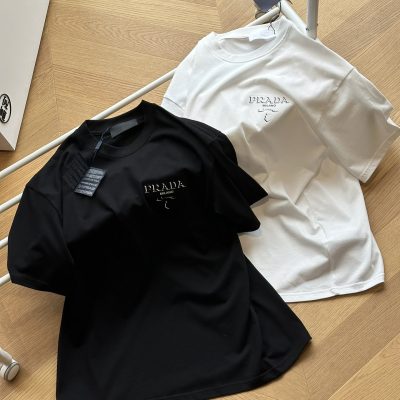 Best Selling Prada Short Sleeves White Cotton Logo Collection