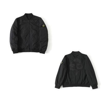 Premium Stone Island Coat Black Embroidered Collection