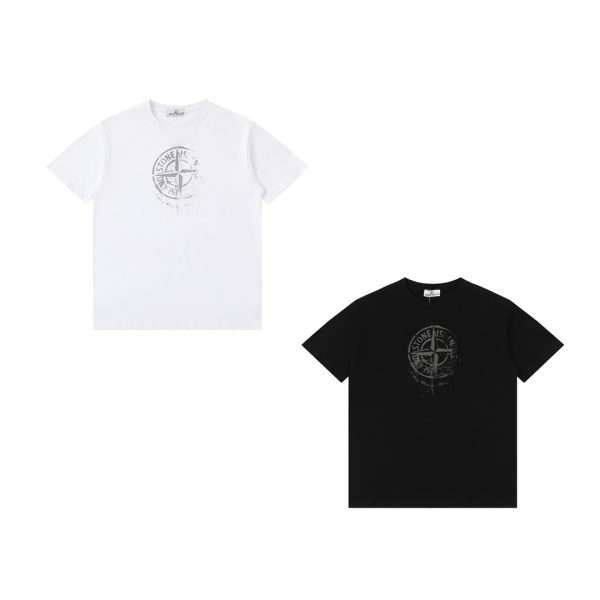 Premium Quality Stone Island Short Sleeves Black Cotton Solid Collection