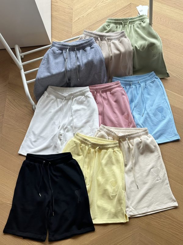 Premium Ami Shorts Blue Cotton Embroidery Style