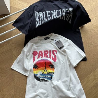 Luxury Balenciaga Short Sleeves Gray Graphic Collection