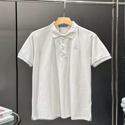 Luxury Prada Polo Shirt White Embroidered Style