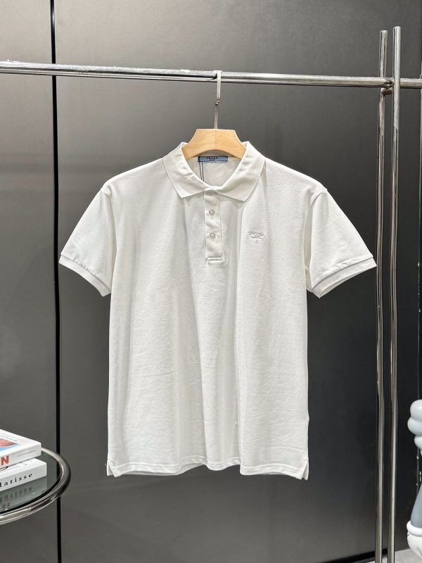 Luxury Prada Polo Shirt White Embroidered Style