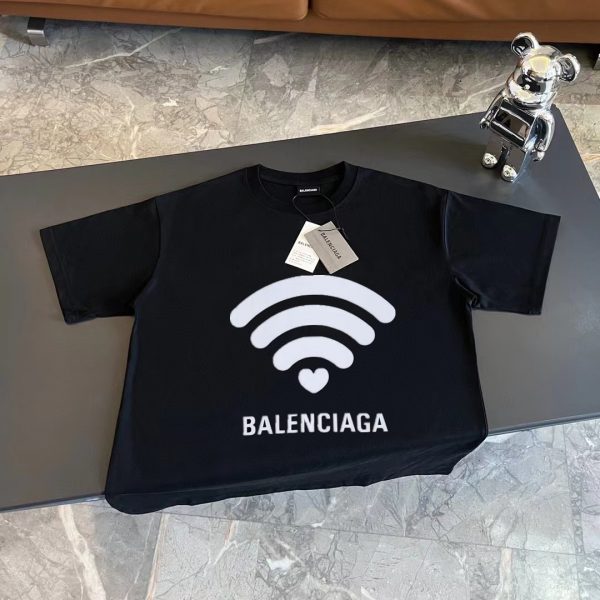 Premium Quality Balenciaga Short Sleeves Black Cotton Print Style