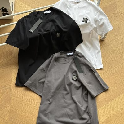 Premium Quality Stone Island Short Sleeves Black Cotton Solid Collection