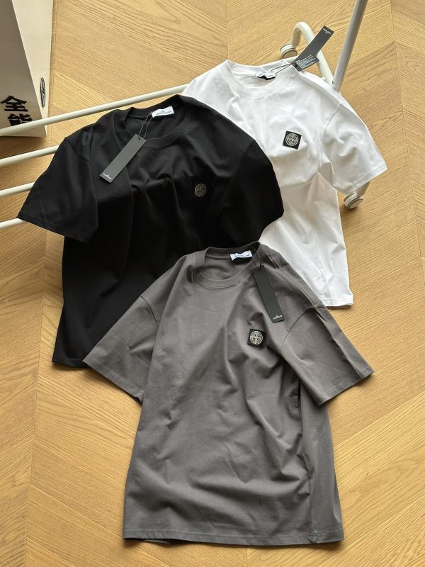 Premium Quality Stone Island Short Sleeves Black Cotton Solid Collection