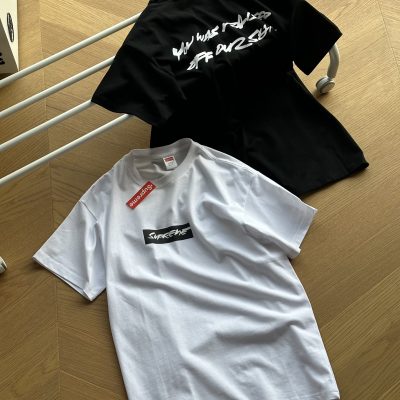 High Quality Supreme Short Sleeves Black Cotton Logo Luxury