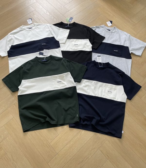 Premium Nautica Short Sleeves Black Cotton Patchwork Collection