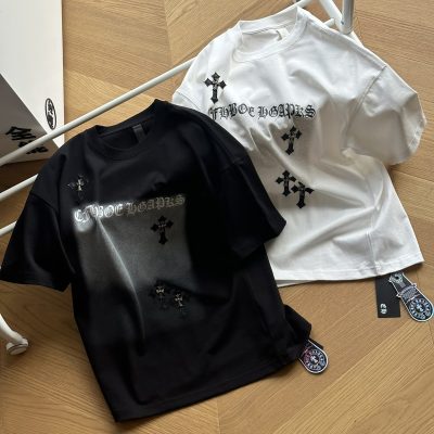 Premium Quality Chrome Hearts Short Sleeves Black Leather Logo Collection