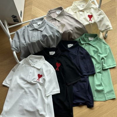 Premium Quality Ami Short-Sleeved Gray Embroidered Style