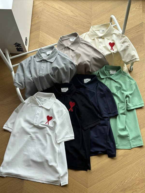 Premium Quality Ami Short-Sleeved Gray Embroidered Style