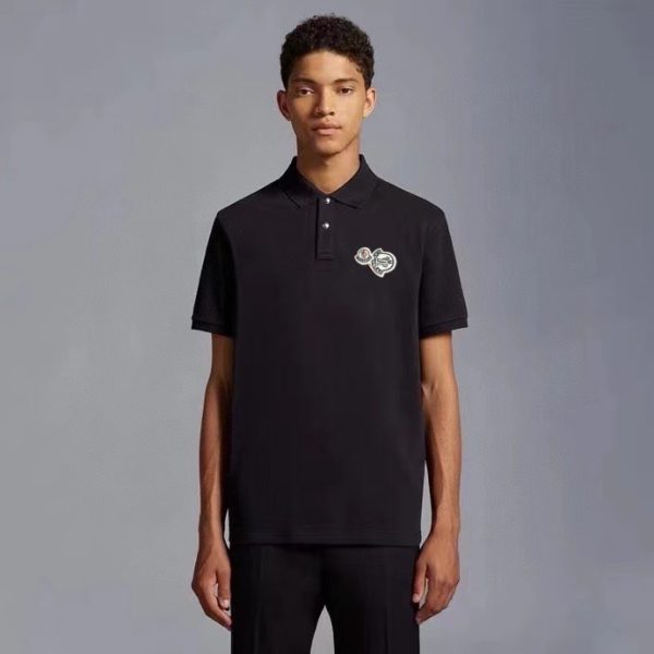 Premium Moncler Short-Sleeved Shirts Black Cotton Logo Style