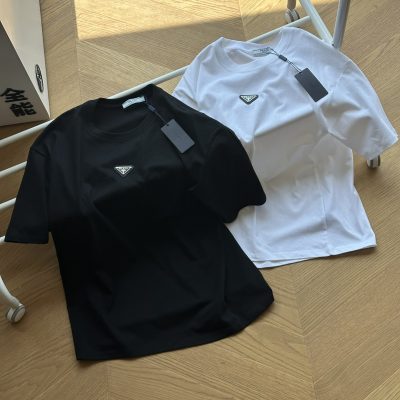 Luxury Prada Short Sleeves Black Jersey Logo Style