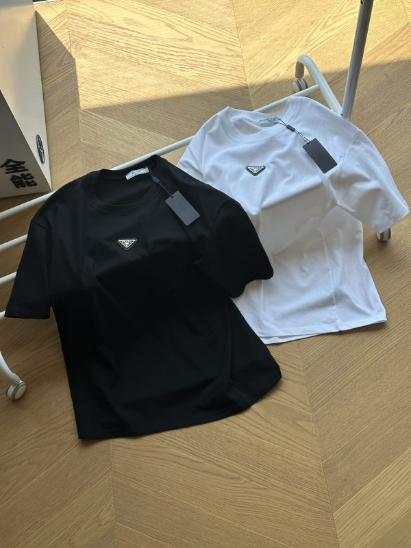 Luxury Prada Short Sleeves Black Jersey Logo Style