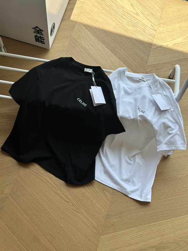 Premium Quality Celine Short Sleeves Black Jersey Logo Collection