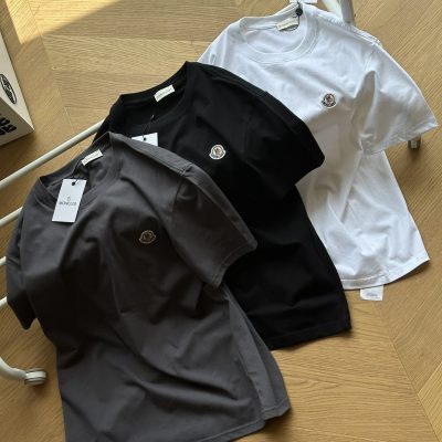Premium Moncler Short Sleeves Black Cotton Logo Style