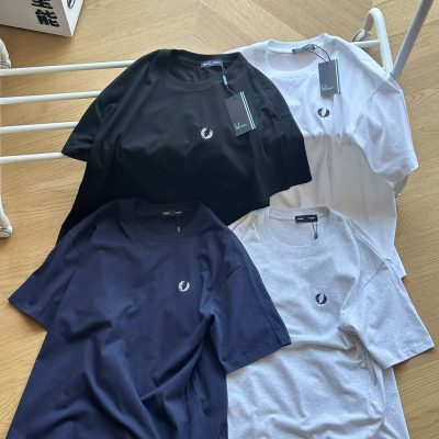 Luxury Fred Perry Short Sleeves Black Cotton Embroidered Luxury