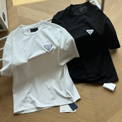 High Quality Prada Short Sleeves Black Cotton Logo Luxury