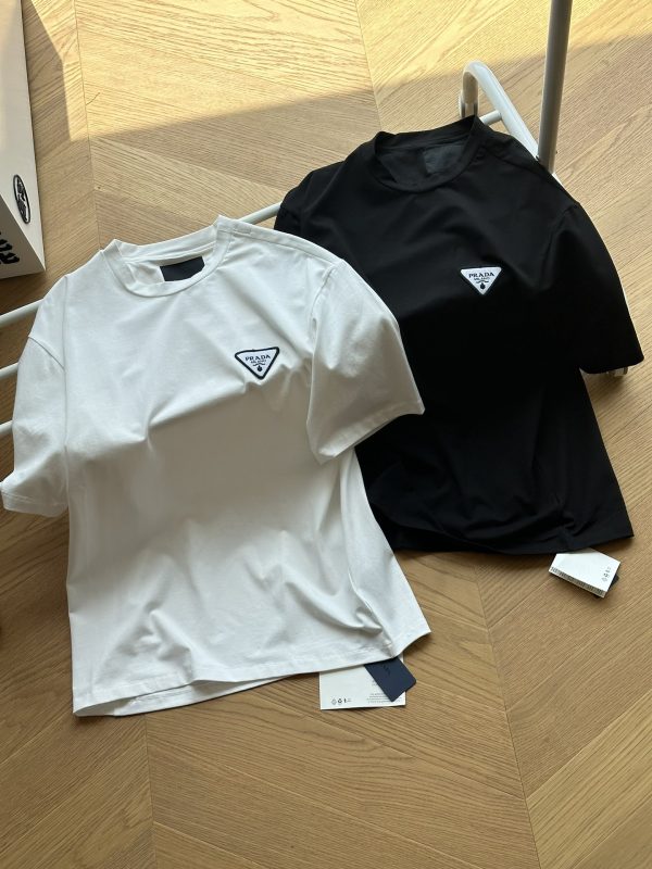 High Quality Prada Short Sleeves Black Cotton Logo Luxury