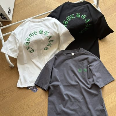 Premium Chrome Hearts Short Sleeves Black Embroidered Collection