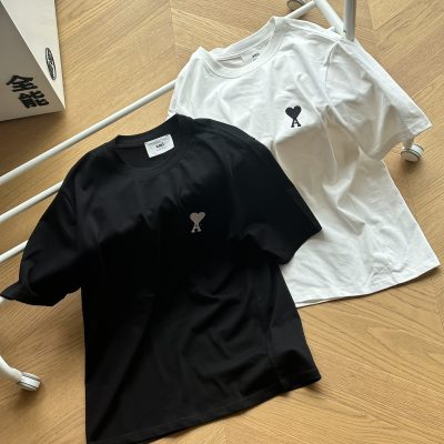 Premium Quality Ami Short Sleeves Black Cotton Embroidery Style