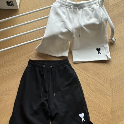 High Quality Ami Shorts Black Cotton Embroidered Style