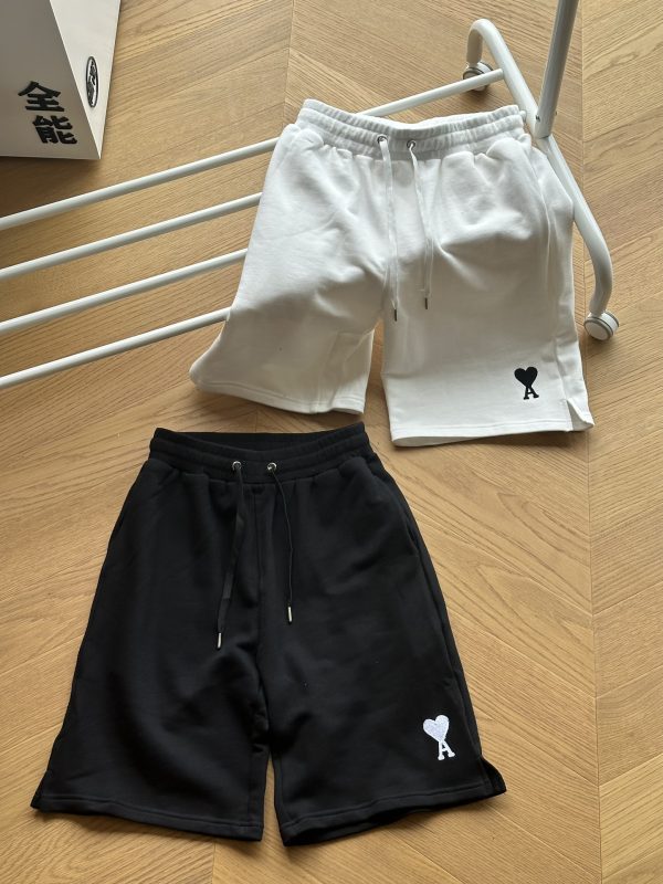 High Quality Ami Shorts Black Cotton Embroidered Style