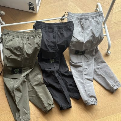 High Quality Stone Island Casual Pants Black Nylon Logo Style