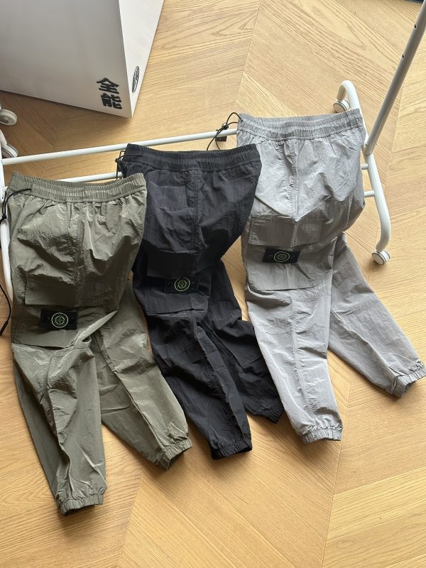 High Quality Stone Island Casual Pants Black Nylon Logo Style