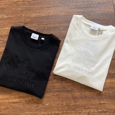 Premium Quality Burberry Short Sleeves Black Cotton Embroidered Style
