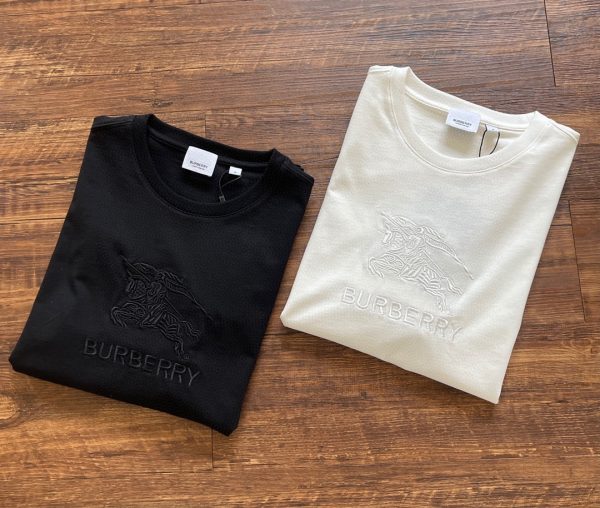Premium Quality Burberry Short Sleeves Black Cotton Embroidered Style