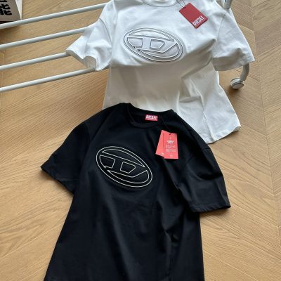 Premium Quality Diesel Short Sleeves Black Cotton Logo Luxury