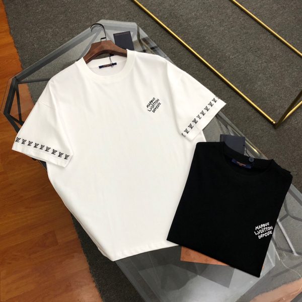 High Quality Louis Vuitton Short Sleeves Black Cotton Embroidered Style