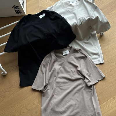 High Quality Ami Short Sleeves Black Cotton Washed Luxury