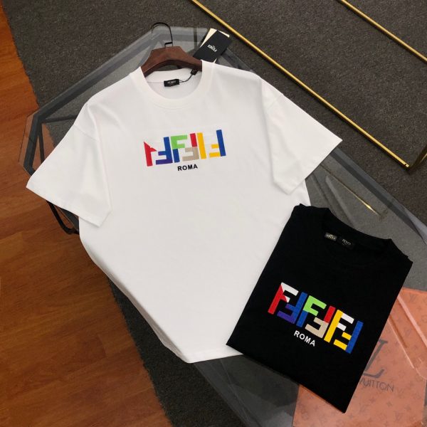 High Quality Fendi Short Sleeves Black Cotton Embroidered Luxury