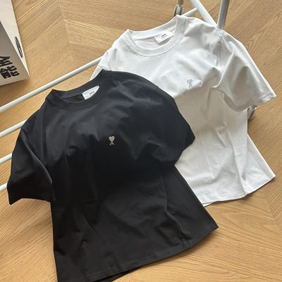 High Quality Ami Short Sleeves Black Jersey Embroidery Luxury