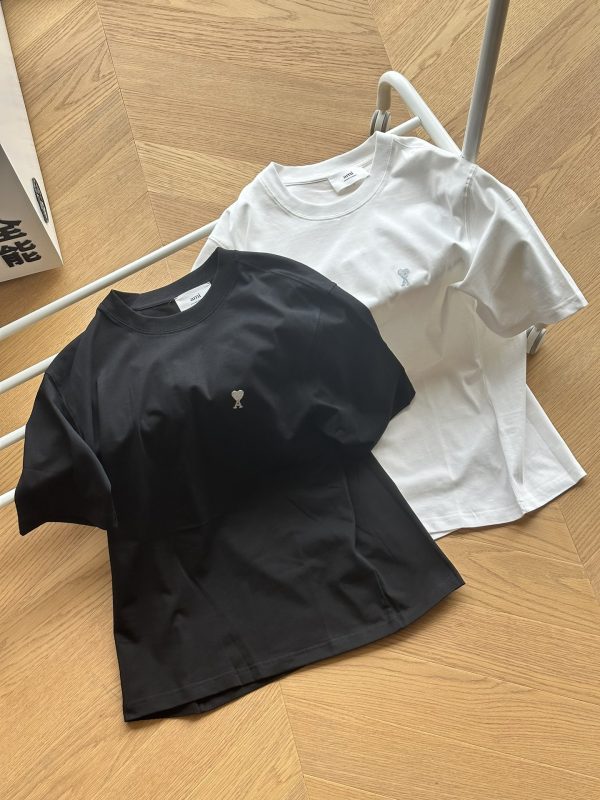 High Quality Ami Short Sleeves Black Jersey Embroidery Luxury