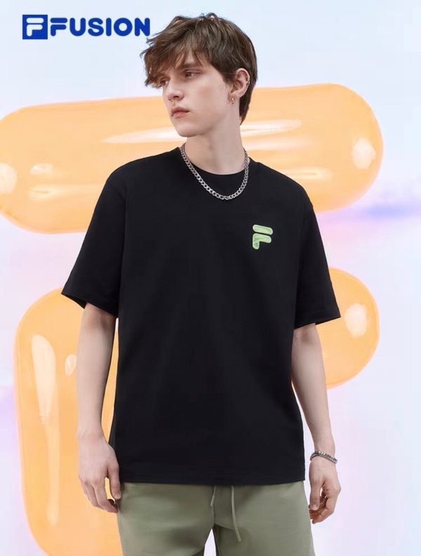 Premium Quality Fila Short Sleeves Black Cotton Print Collection