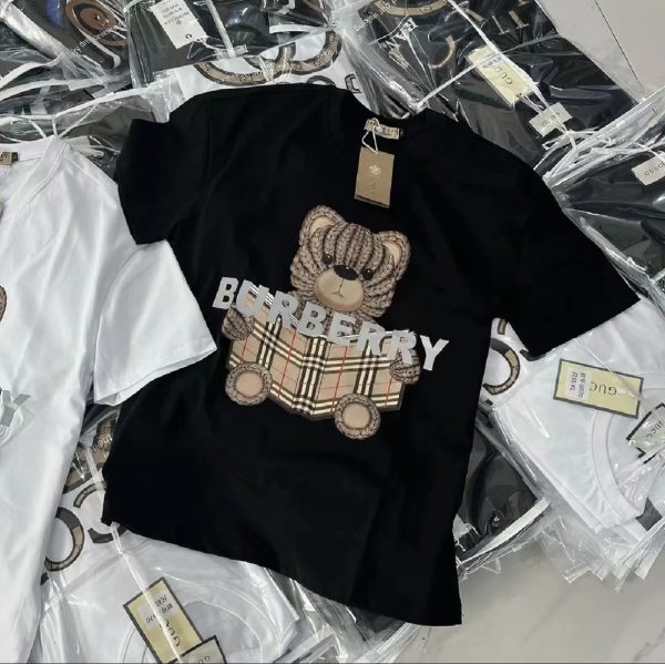 Premium Burberry Short Sleeves Black Silk Collection