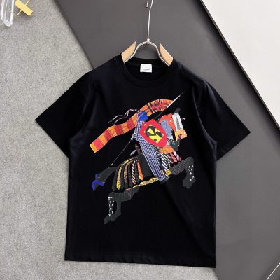 Luxury Burberry Short Sleeves Black Silk Style