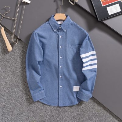 Luxury Thom Browne Shirt Blue Denim Casual Luxury