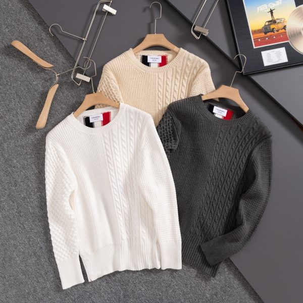 High Quality Thom Browne Long Sleeves White Knit Classic Collection