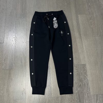 Premium Chrome Hearts Trousers Black Leather Embroidered Style
